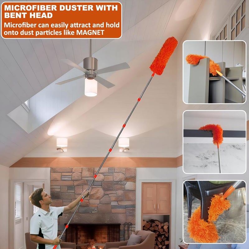 Tockrop 20 Feet High Reach Duster Kit with 2-14 ft Extension Pole, Cobweb & Corner Brush Cleaning Duster Kit for Cleaning, Microfiber Feather Duster Cleaner with Washable Head for Ceiling Fan, Furniture, Home - Image 4